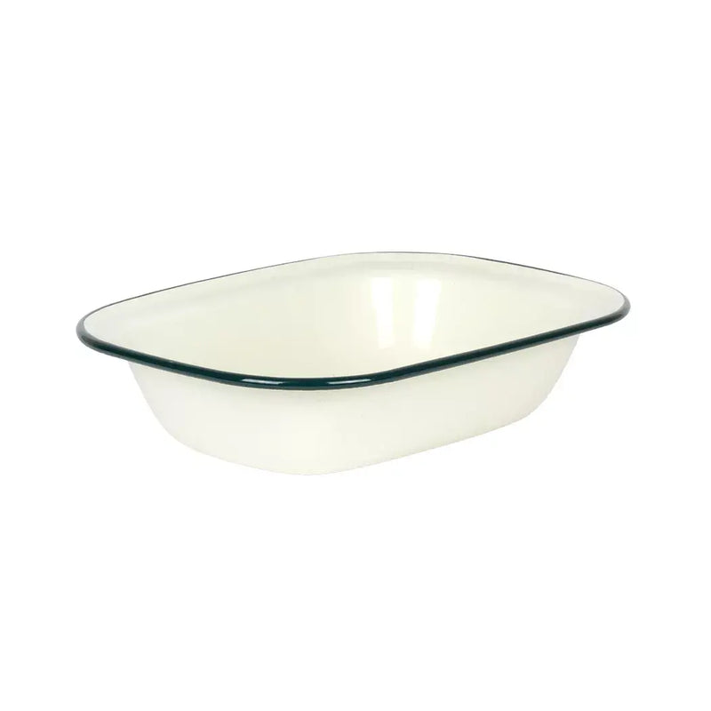 Pie Dish - Enamel Cream Green Rim 21.5cm - Enamel