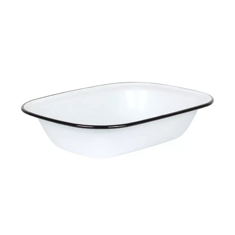 Pie Dish - Enamel White Black Rim 27.5cm - Enamel