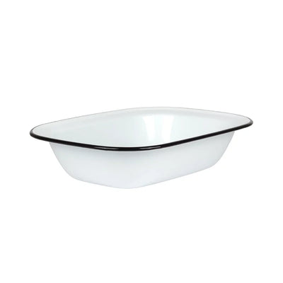 Pie Dish - Enamel White Black Rim 28cm - Enamel