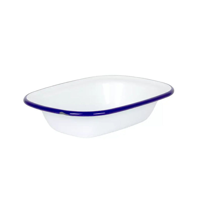 Pie Dish - Enamel White Blue Rim 18cm - Enamel