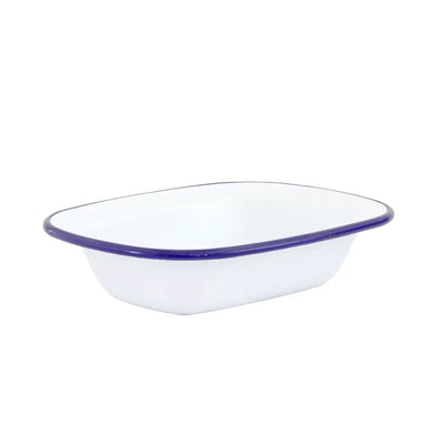 Pie Dish -Enamel White Blue Rim 18cm - Enamel