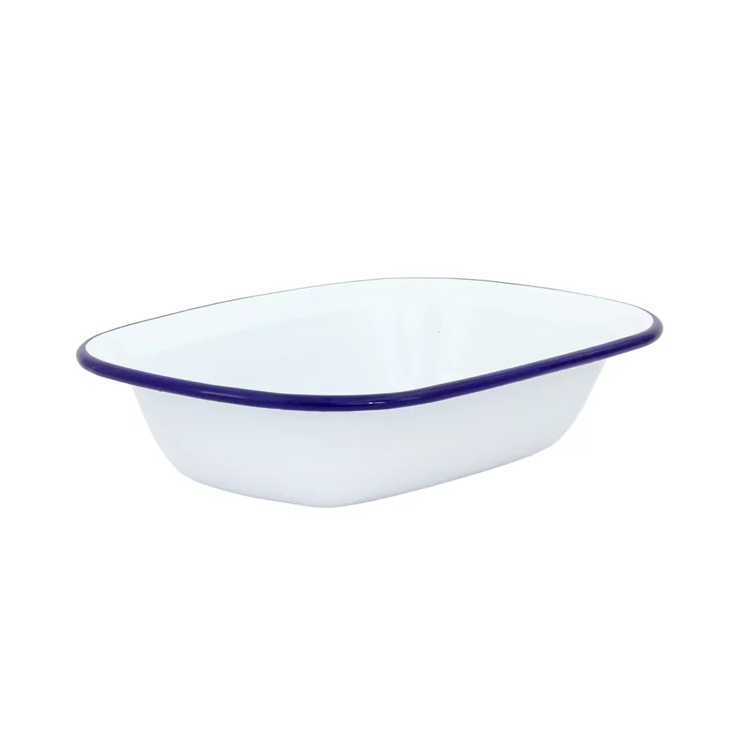 Pie Dish - Enamel White Blue Rim 20cm - Enamel