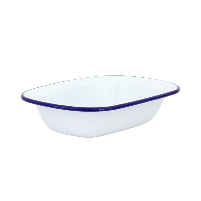 Pie Dish - Enamel White Blue Rim 20cm - Enamel