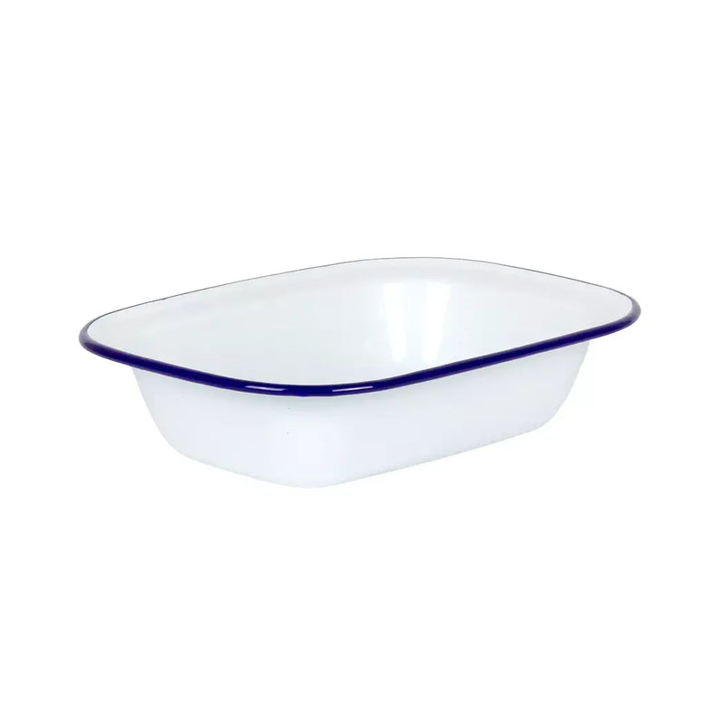Pie Dish - Enamel White Blue Rim 21.5cm - Enamel