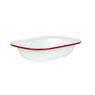 Pie Dish -Enamel White Red Rim 24cm - Enamel