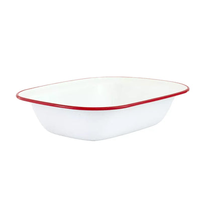 Pie Dish -Enamel White Red Rim 30.5cm - Enamel