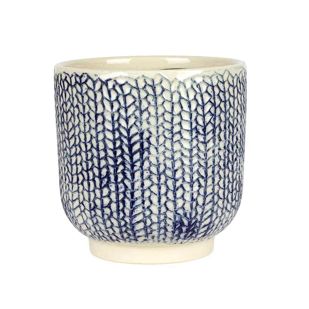 Planter - Ceramic Blue Leaves - Ceramic