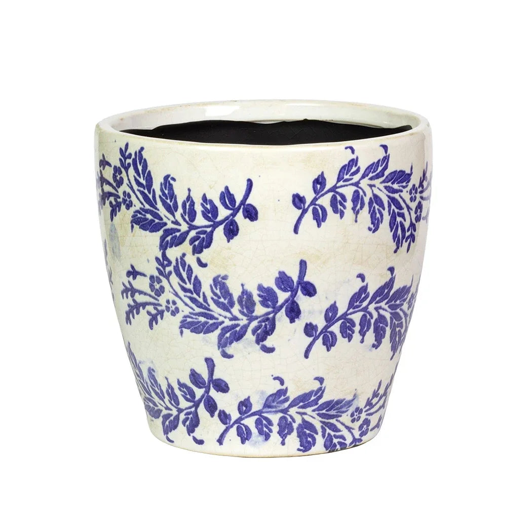 Planter - Ceramic Blue &amp; White Vines - Ceramic