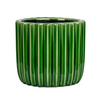 Planter - Ceramic Green Bold Lines (Wonky) - Ceramic