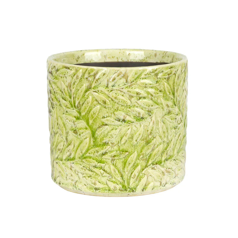 Planter - Ceramic Green Embossed Leaves - Ceramic
