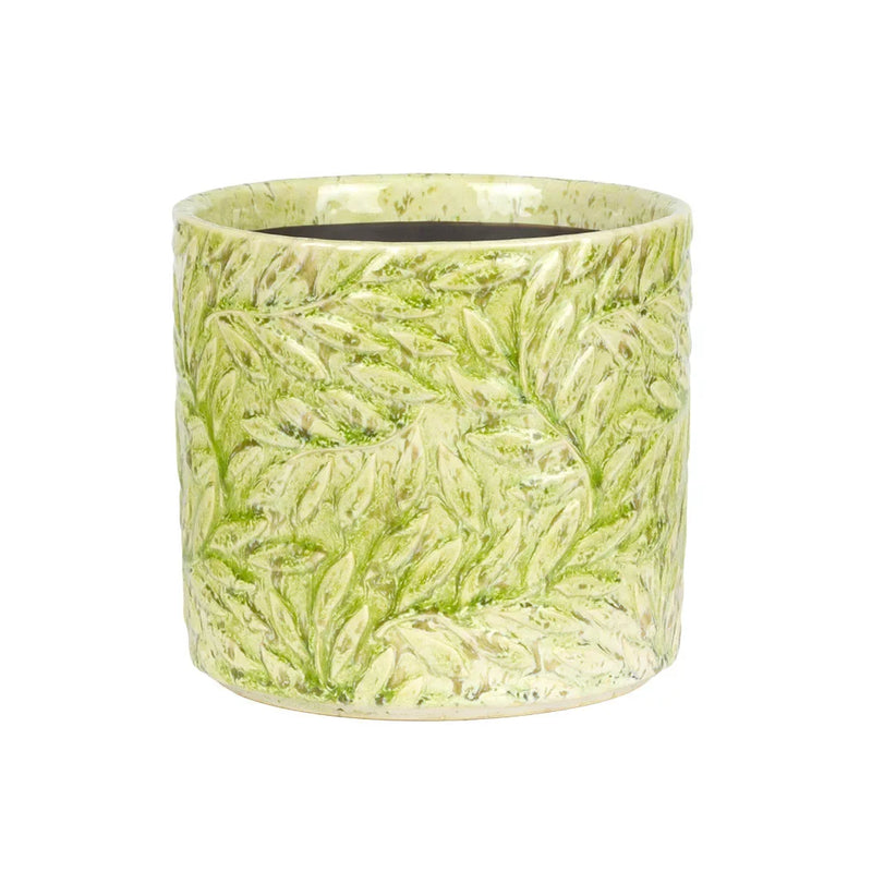 Planter - Ceramic Green Embossed Leaves - Ceramic
