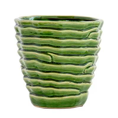 Planter - Ceramic Green Layered 16cm - Ceramic