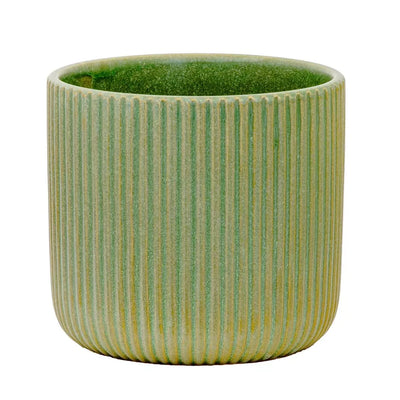 Planter - Ceramic Green Lines 15cm - Ceramic