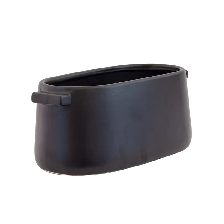 Planter - Ceramic Handled Oval Ebony - Ceramic