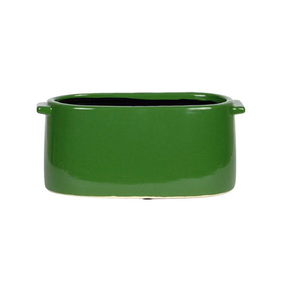 Planter - Ceramic Handled Oval Green Small - Ceramic