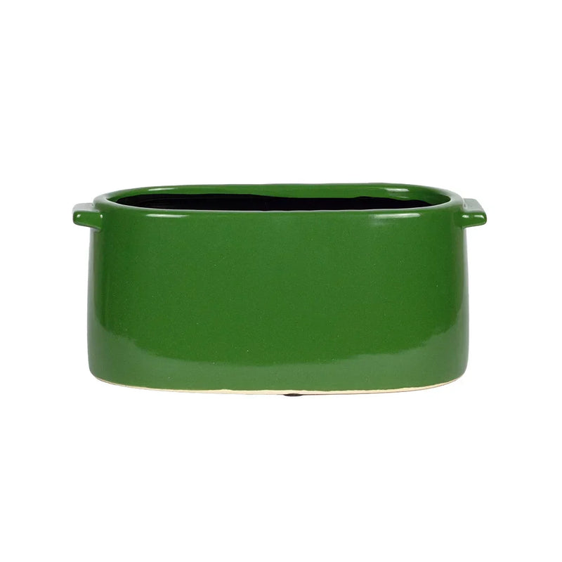 Planter - Ceramic Handled Oval Green Small - Ceramic