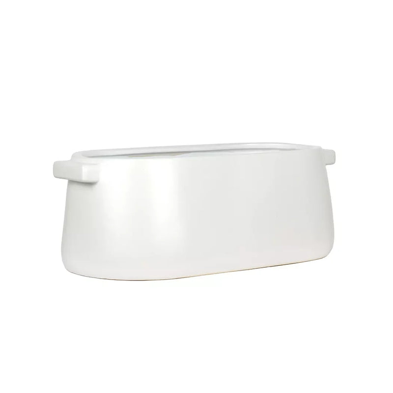 Planter - Ceramic Handled Oval White Large - Ceramic