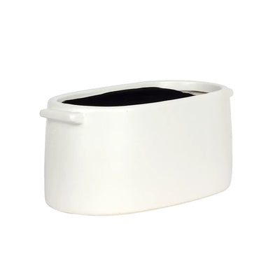 Planter - Ceramic Handled Oval White Small - Ceramic