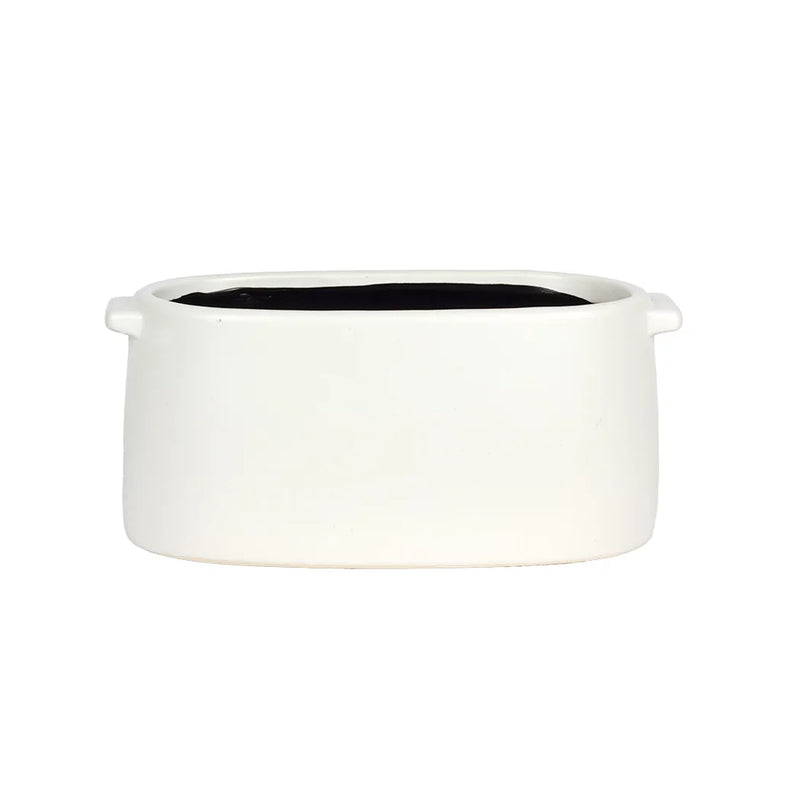 Planter - Ceramic Handled Oval White Small - Ceramic