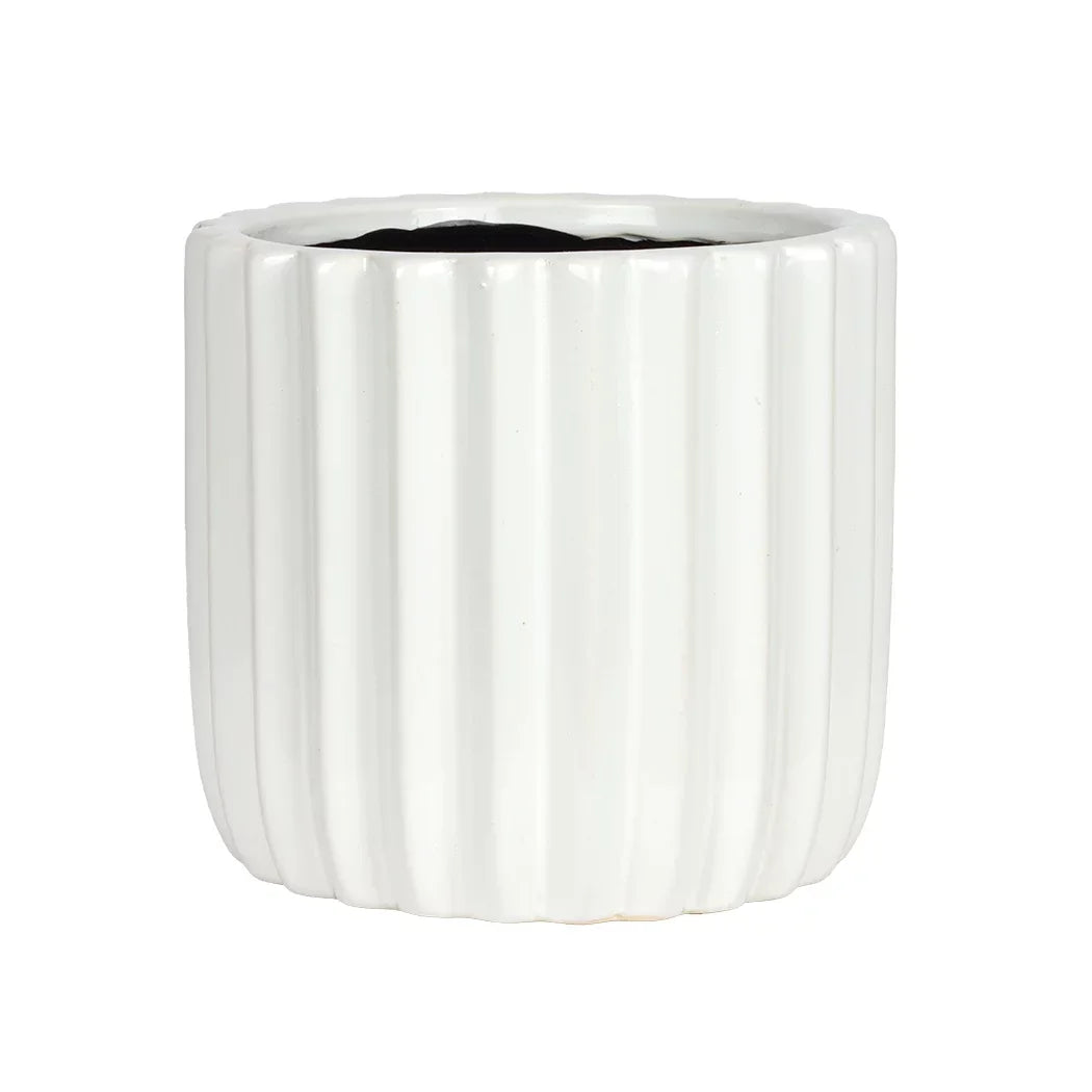 Planter - Ceramic White Bold Lines - Ceramic
