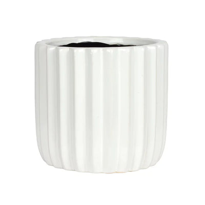 Planter - Ceramic White Bold Lines - Ceramic