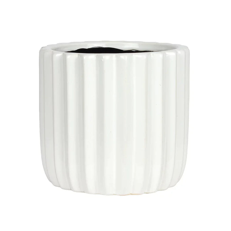 Planter - Ceramic White Bold Lines - Ceramic