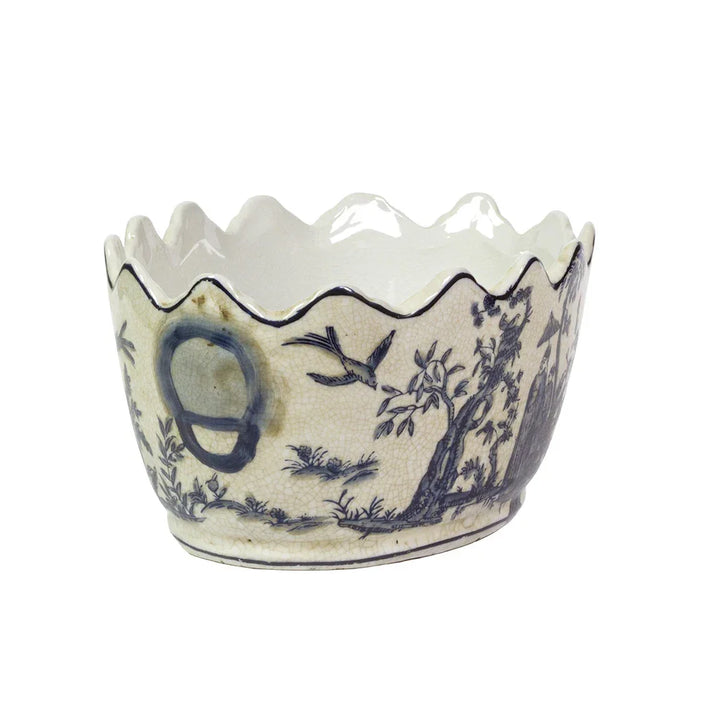 Planter - Oval Oriental Toile Blue &amp; White - Ceramic