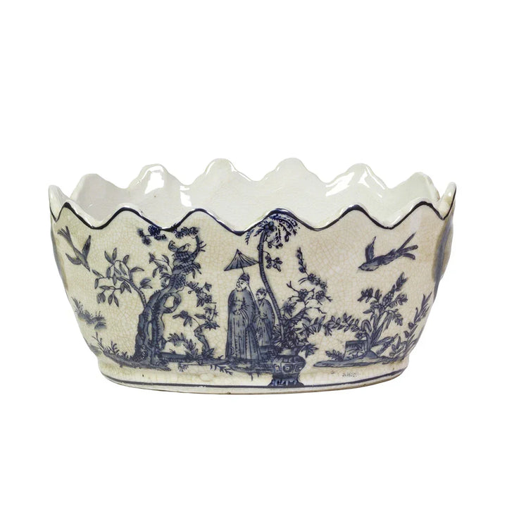Planter - Oval Oriental Toile Blue &amp; White - Ceramic
