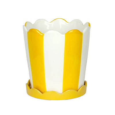 Planter - Scalloped Yellow Stripes with Base - Ceramic