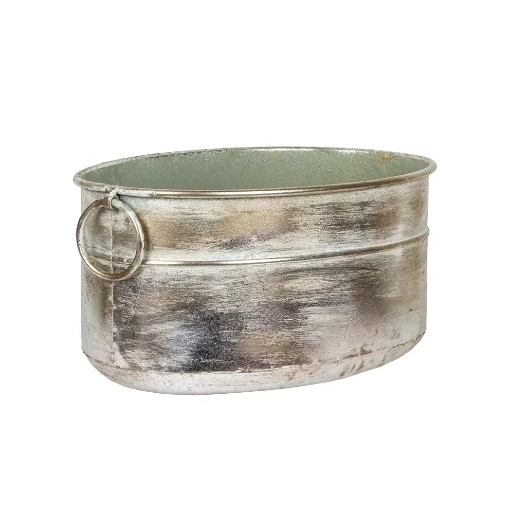 Planter Tub - Metal Silver Rings 28cm - Iron