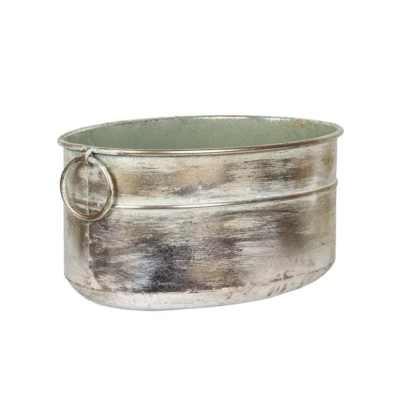Planter Tub - Metal Silver Rings 28cm - Iron
