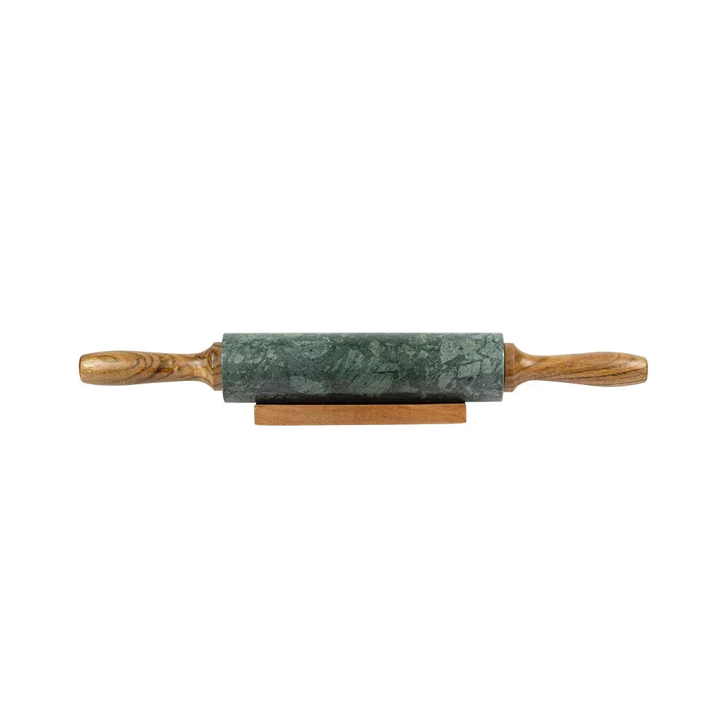 Rolling Pin on Stand - Green Marble - Wood