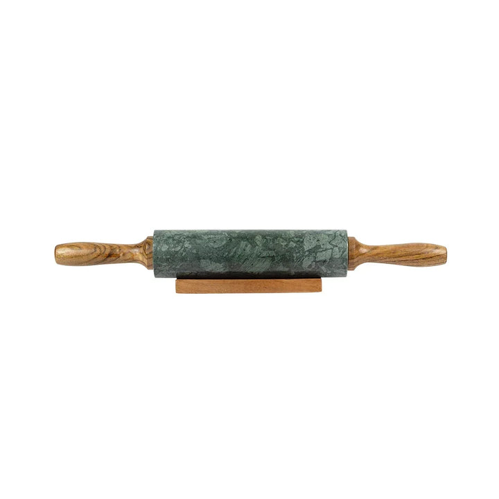 Rolling Pin on Stand - Green Marble - Wood
