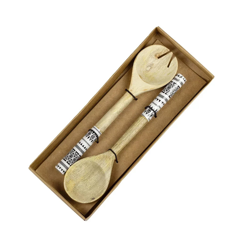 Salad Servers - Wooden Black & White - Wood