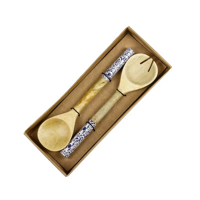 Salad Servers - Wooden Blue Vines - Wood