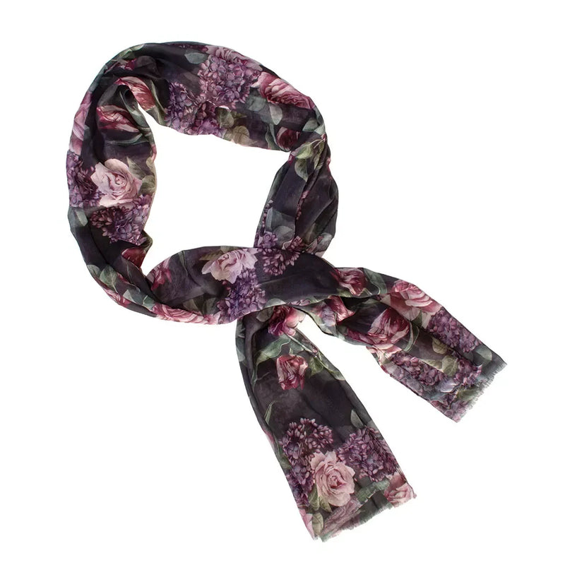 Scarf - Ebony Hydrangea & Roses - Scarf