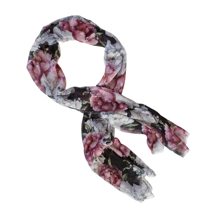 Scarf - Ebony Red &amp; White Roses - Scarf