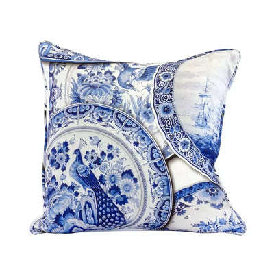 Scatter Cushion Cover - Blue & White Peacock 50 x