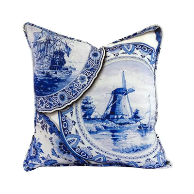 Scatter Cushion Cover - Blue & White Windmill 50 x