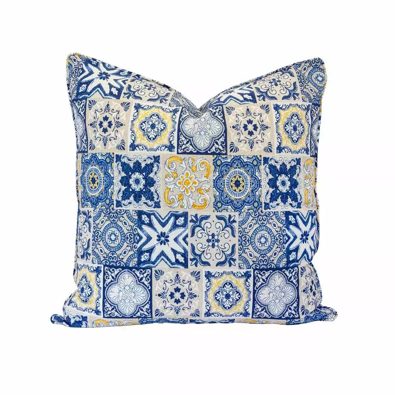 Scatter Cushion Cover - Blue & Yellow Tiles 60x60 - Cushion