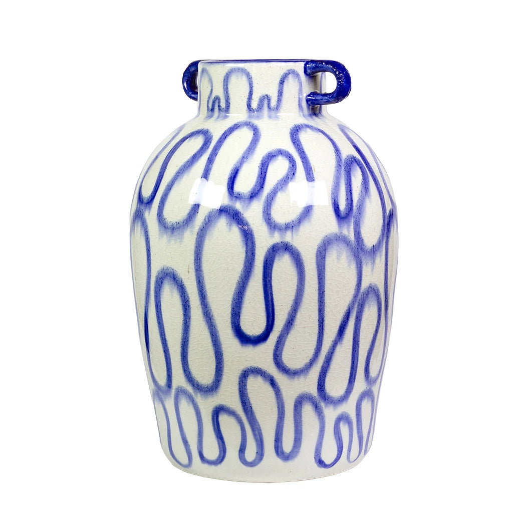 Ceramic Vase - Blue &amp; White Swish Handled