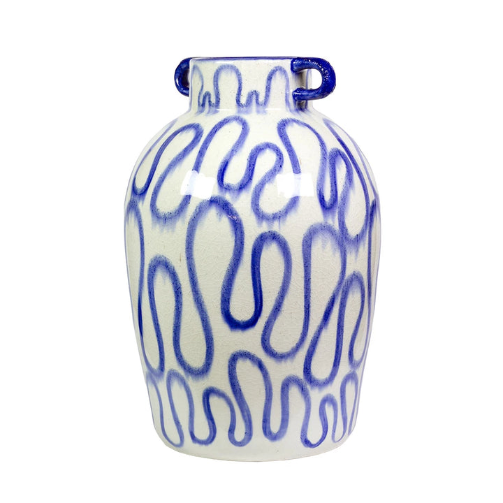 Ceramic Vase - Blue &amp; White Swish Handled