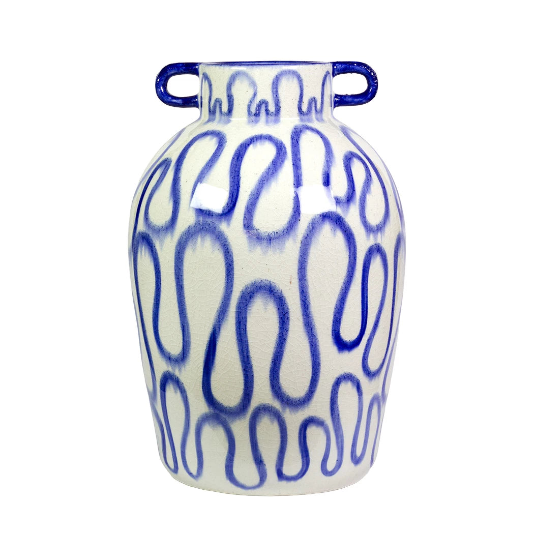 Ceramic Vase - Blue &amp; White Swish Handled