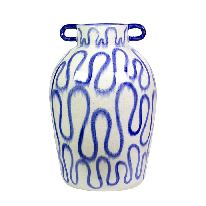 Ceramic Vase - Blue &amp; White Swish Handled