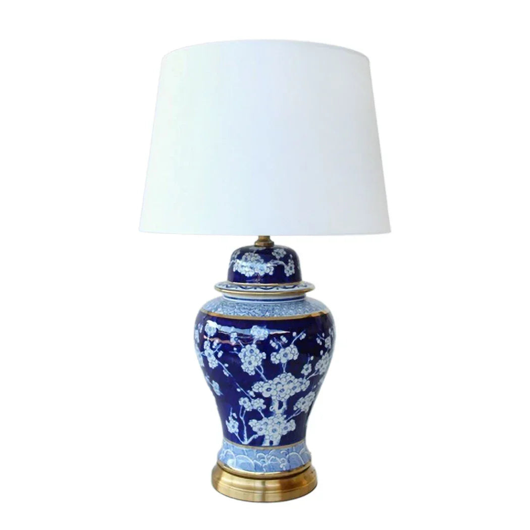Table Lamp - Blue &amp; Gold Blossoms 78cm - Lamp