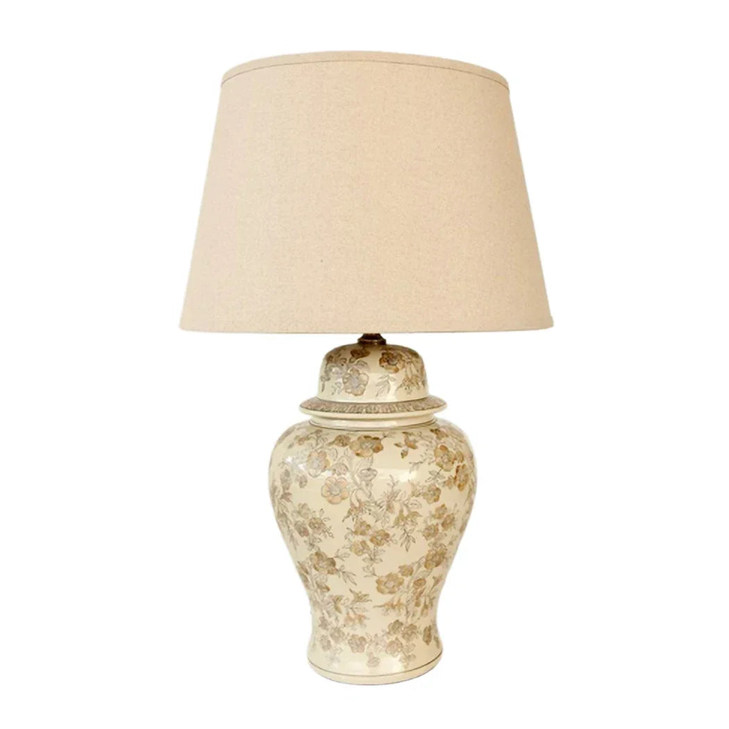 Table Lamp - Embossed Floral Beige 74cm - Lamp