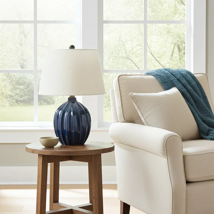 Table Lamp - Embossed Lines Blue - Lamp