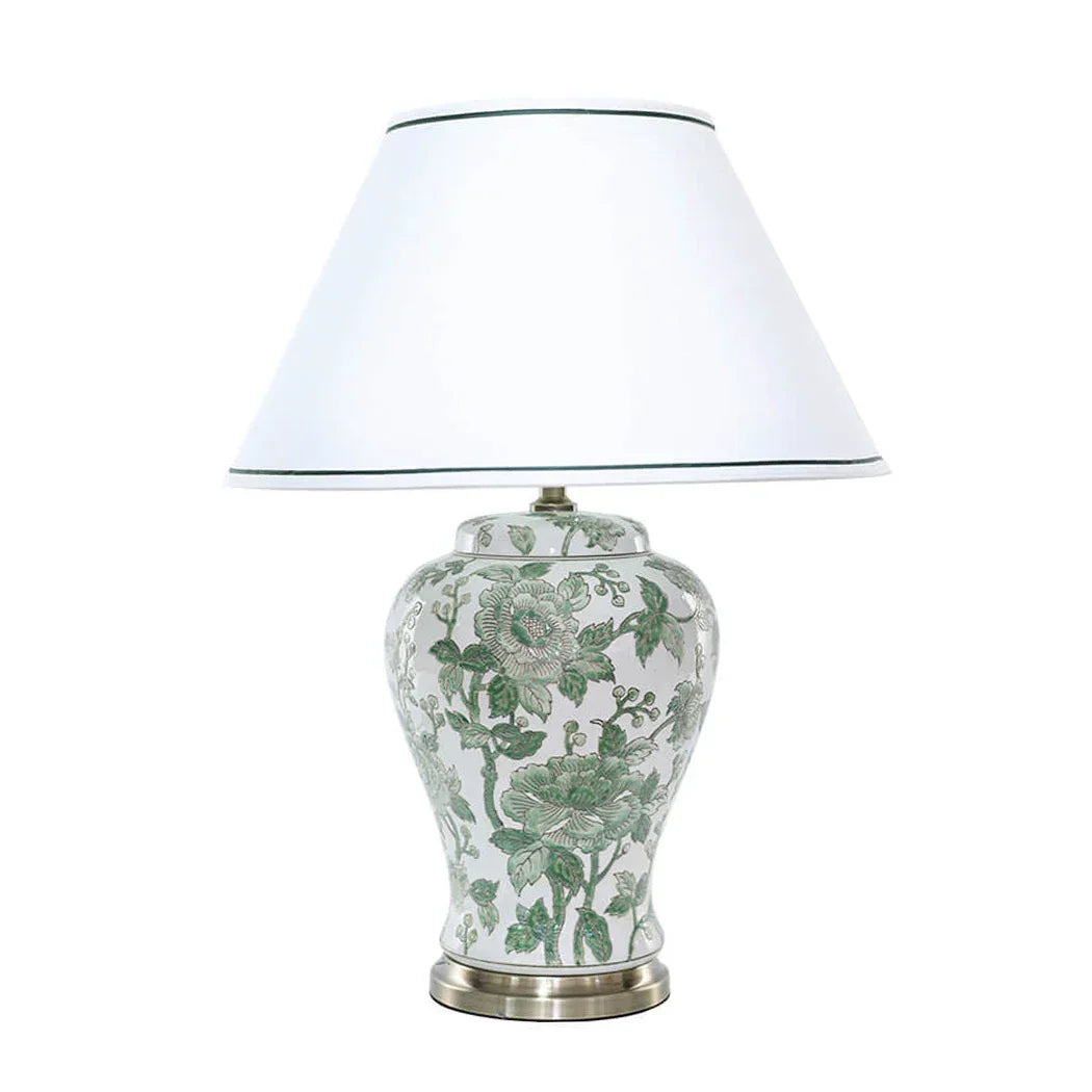 Table Lamp - Green Floral 69cm - Ceramic