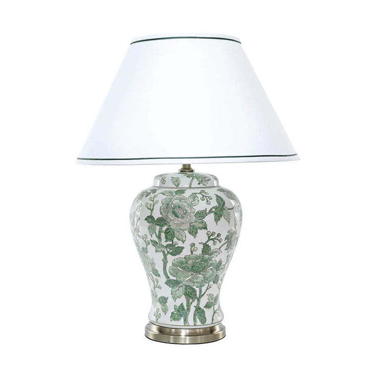 Table Lamp - Green Floral 69cm - Ceramic