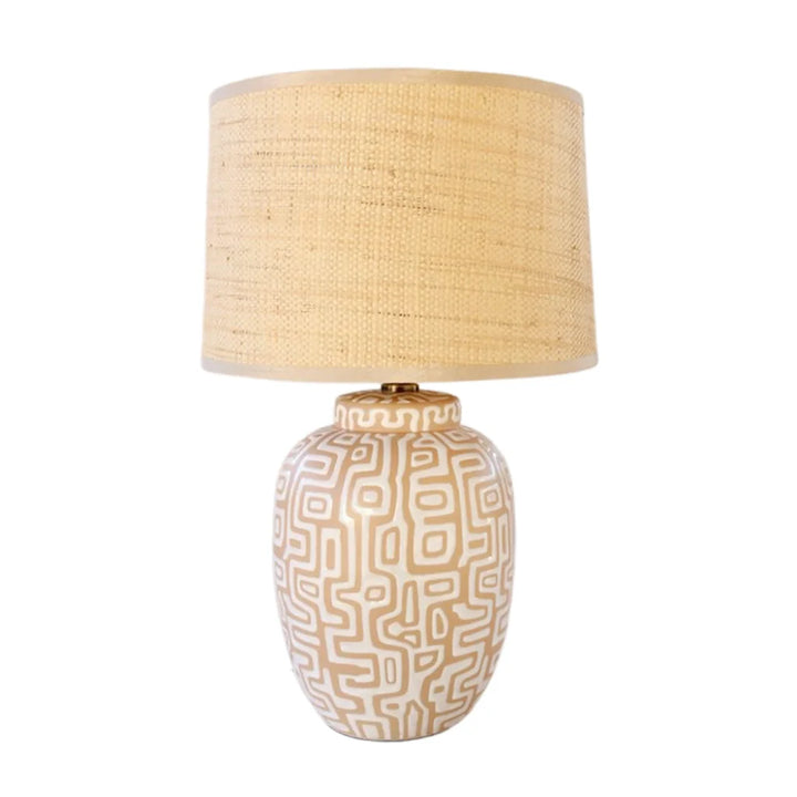 Table Lamp - White &amp; Cream Aztec - Lamp